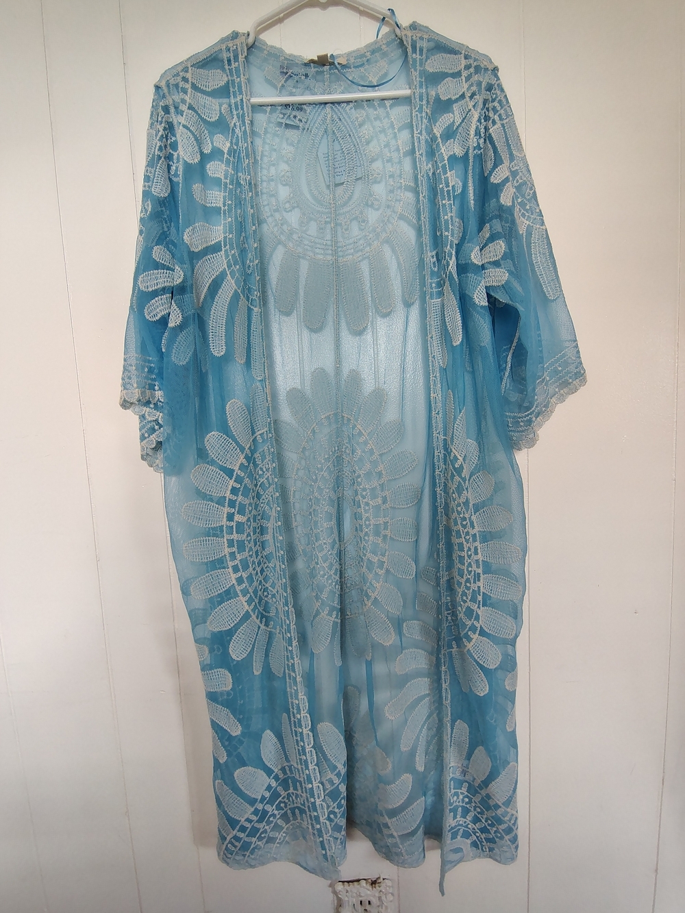 Rebellion Again Light Blue Sheer Lace Kimono Cover-Up Size M